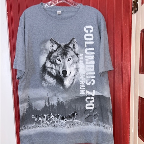 Gray Columbus Zoo Wolf Graphic Double Sided T-Shirt L - Picture 2 of 5